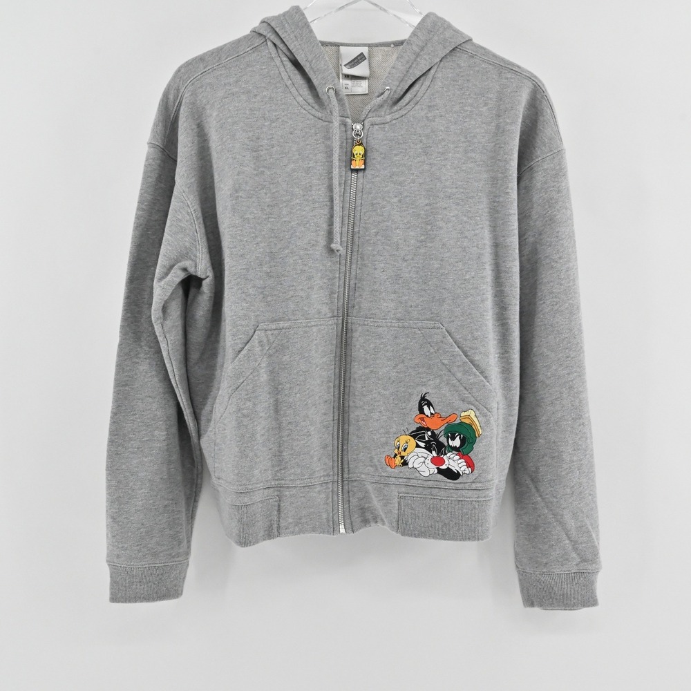 Vintage 1999 Warner Bros Looney Tunes Zip Hoodie Womens Size XL Gray Cotton